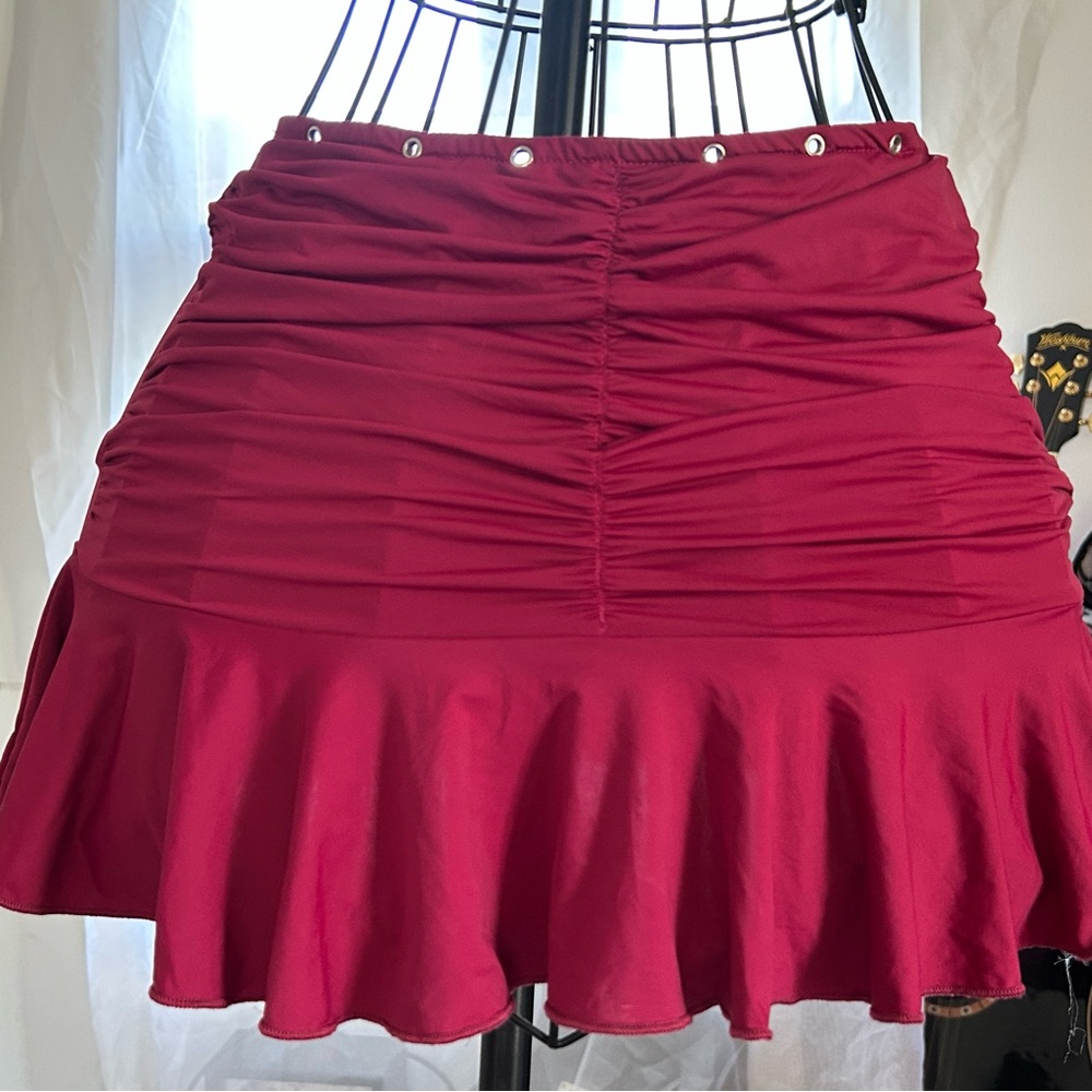 Wine Red Ruched Women's Skirt